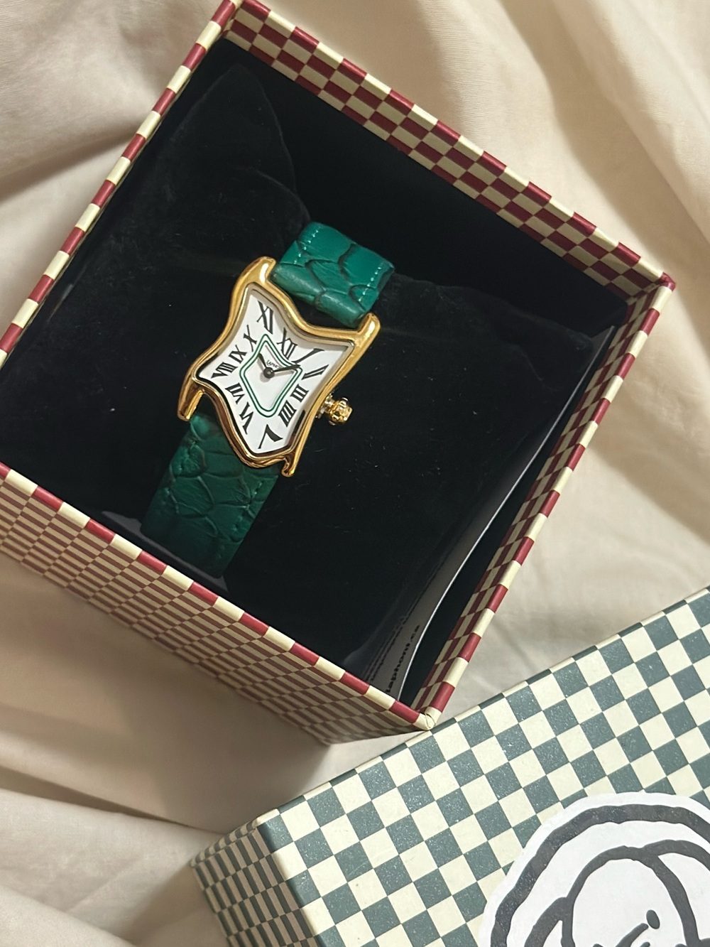 Brand new LAPHONT Square Melting Watch Large Gold - green band